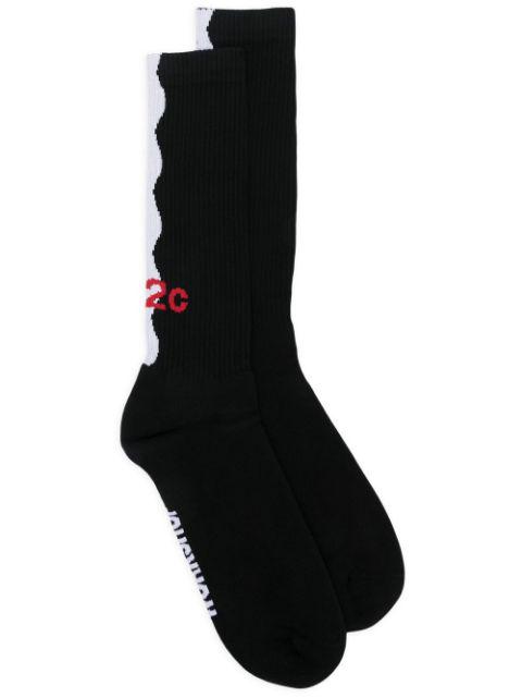 intarsia-knit logo socks by 032C