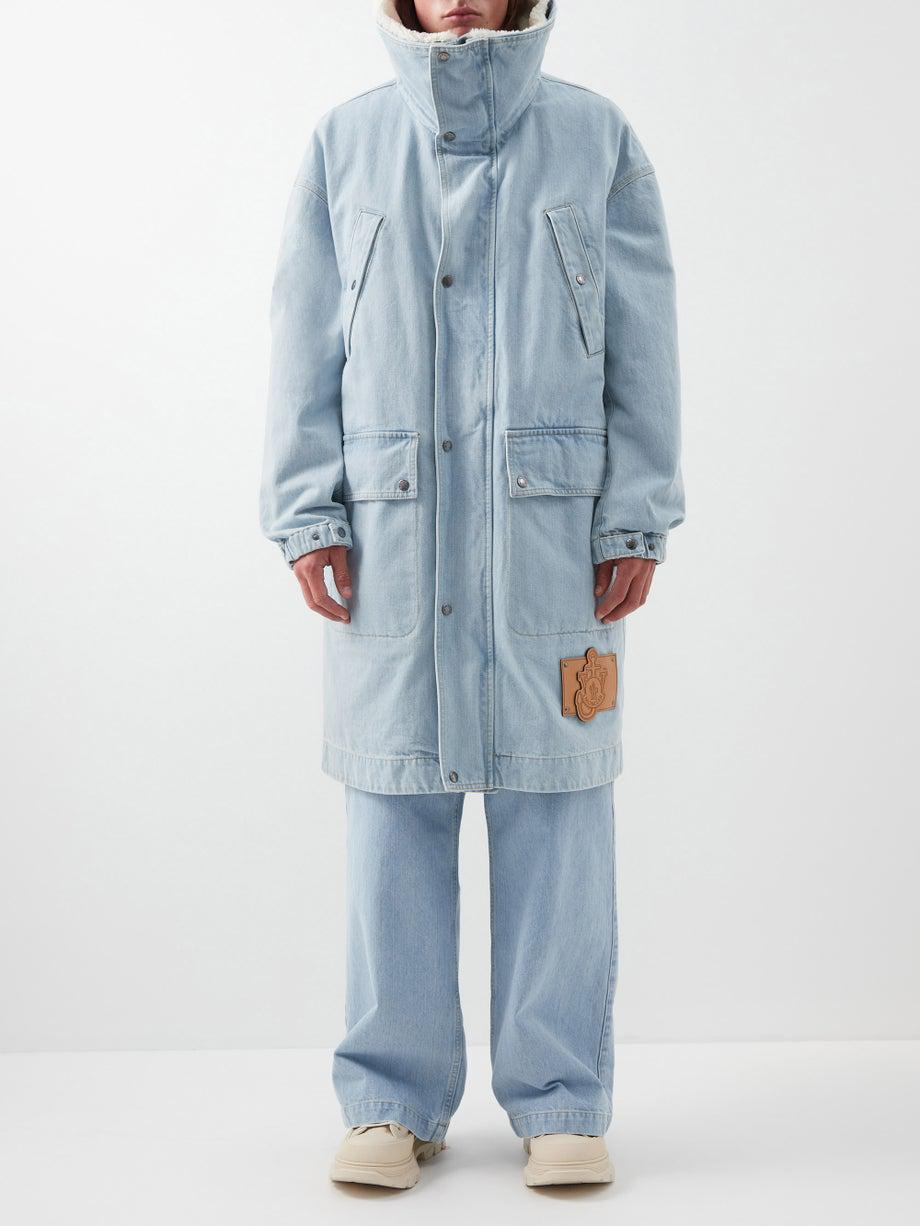 Muir shearling-collar denim down parka by 1 MONCLER JW ANDERSON