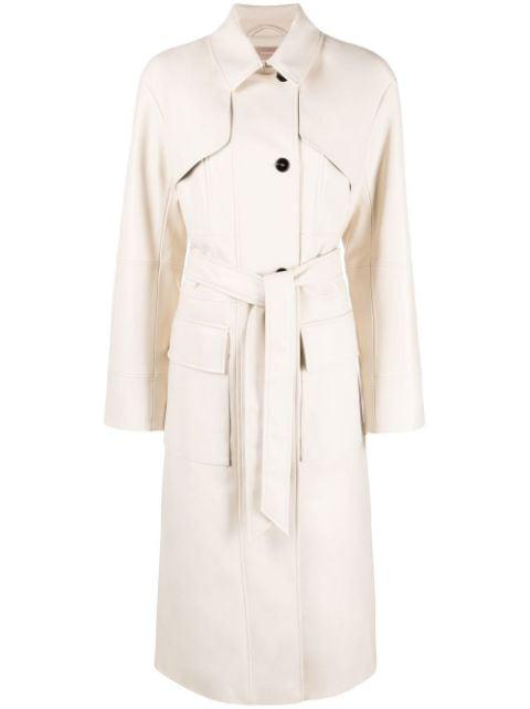 belted faux-leather trench coat by 12 STOREEZ