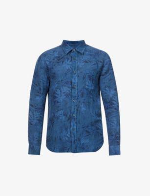 Palm tree-print regular-fit linen shirt by 120% LINO