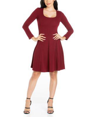 Women's Simple Long Sleeve Knee Length Flared Dress by 24SEVEN COMFORT APPAREL