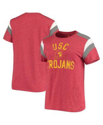 Women's Heathered Cardinal USC Trojans Jolie Sleeve Insert T-shirt by 289C APPAREL