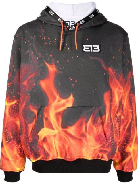 flame-print cotton hoodie by 313