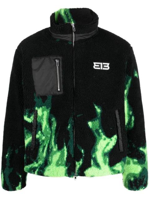 flame-print fleece jacket by 313