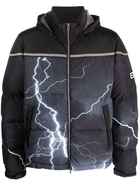 lightning-print hoodied padded jacket by 313