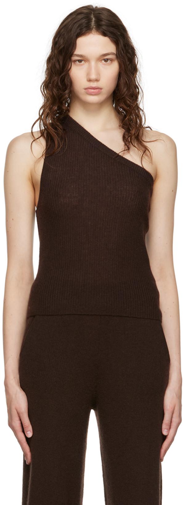 Brown Gia Tank Top by 360CASHMERE