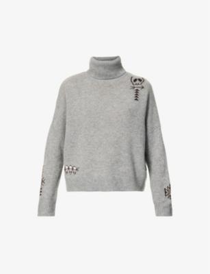 Florence skull-print roll neck cashmere jumper by 360CASHMERE