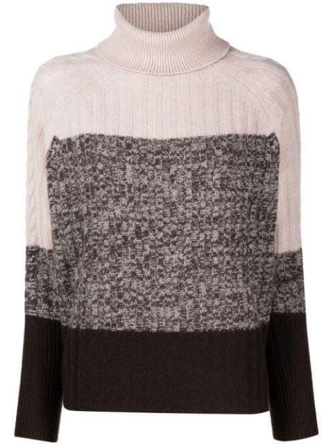 roll neck panelled jumper by 360CASHMERE