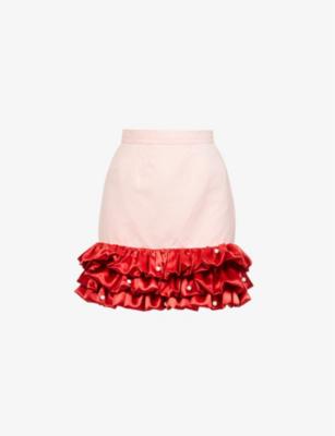 Ruffle-embellished upcycled mini skirt by 3AM ETERNAL