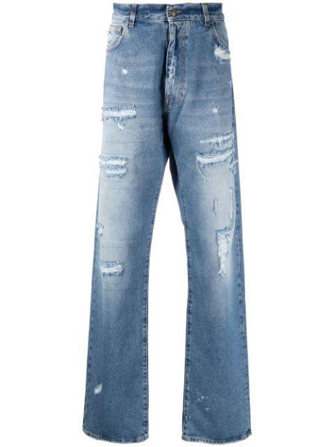 distressed straight-leg jeans by 424