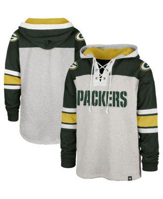 Men's '47 Gray Green Bay Packers Gridiron Lace-Up Pullover Hoodie by '47 BRAND