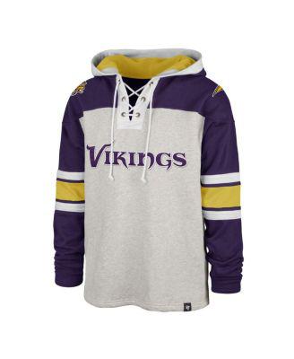 Men's '47 Gray Minnesota Vikings Gridiron Lace-Up Pullover Hoodie by '47 BRAND