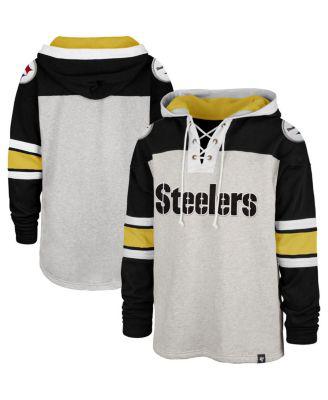 Men's '47 Gray Pittsburgh Steelers Gridiron Lace-Up Pullover Hoodie by '47 BRAND