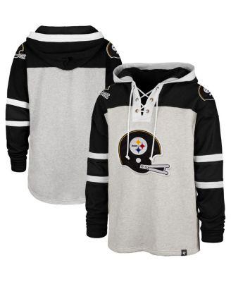 Men's '47 Pittsburgh Steelers Gray Gridiron Lace-Up Pullover Hoodie by '47 BRAND