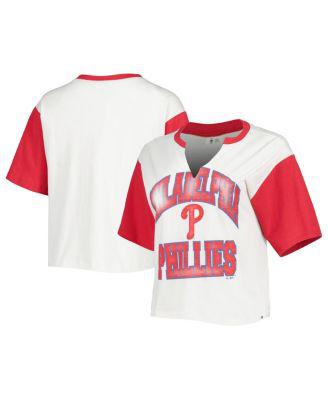 Women's '47 White, Red Philadelphia Phillies Inner Glow Dolly V-Neck Cropped T-shirt by '47 BRAND