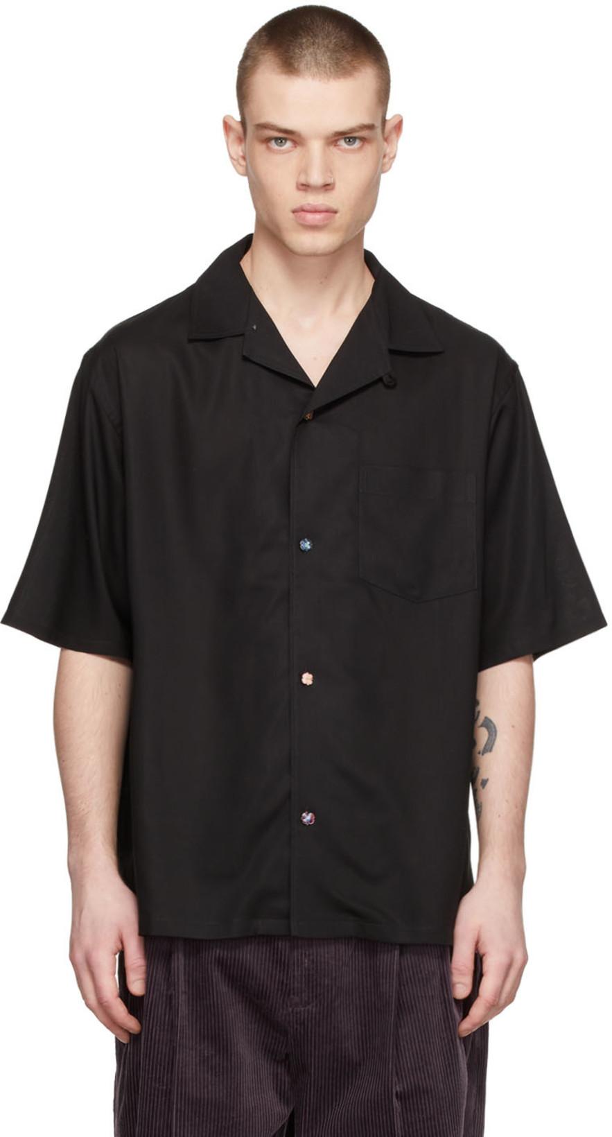 Black Rayon Short Sleeve Shirt by 4SDESIGNS