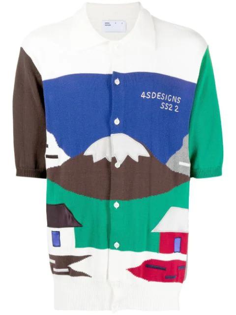 landscape intarsia-knit shirt by 4SDESIGNS