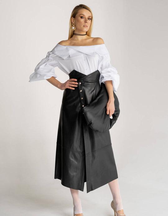 Eco-Leather Midi Skirt Brassica by 7/11 SEVEN ELEVEN