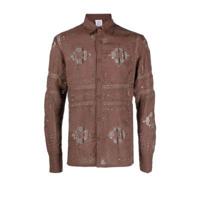 Brown Broderie Anglaise Linen Shirt by 73 LONDON