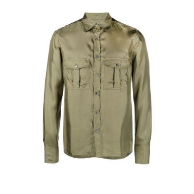 Green Long Sleeve Silk Shirt by 73 LONDON