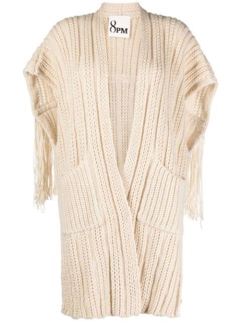 fringed cable-knit cardigan by 8PM