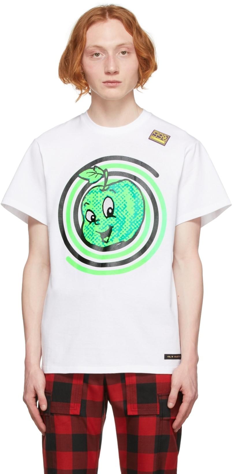 White Spiral Apple Mesh-Eye T-Shirt by 99%IS