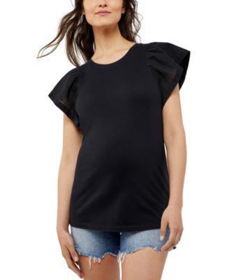 Woven Flutter Sleeve Knit Maternity Top by A PEA IN THE POD