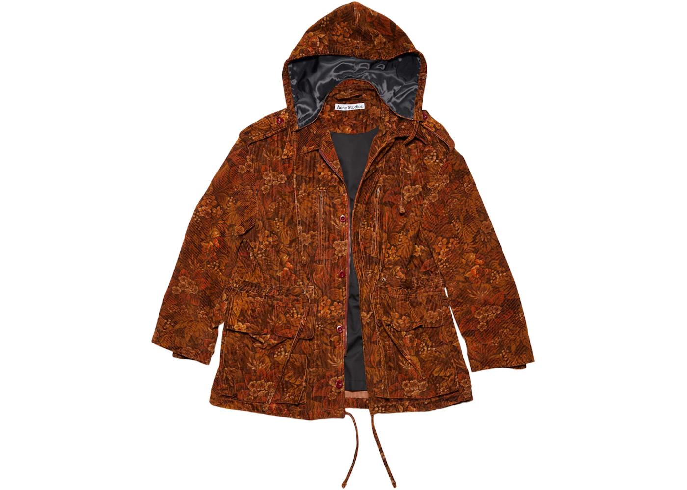 Flower Print Corduroy Relaxed Fit Parka Jacket Rust Red by ACNE STUDIOS