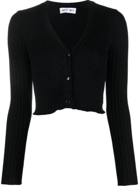 cropped ribbed-knit cardigan by ACT N1