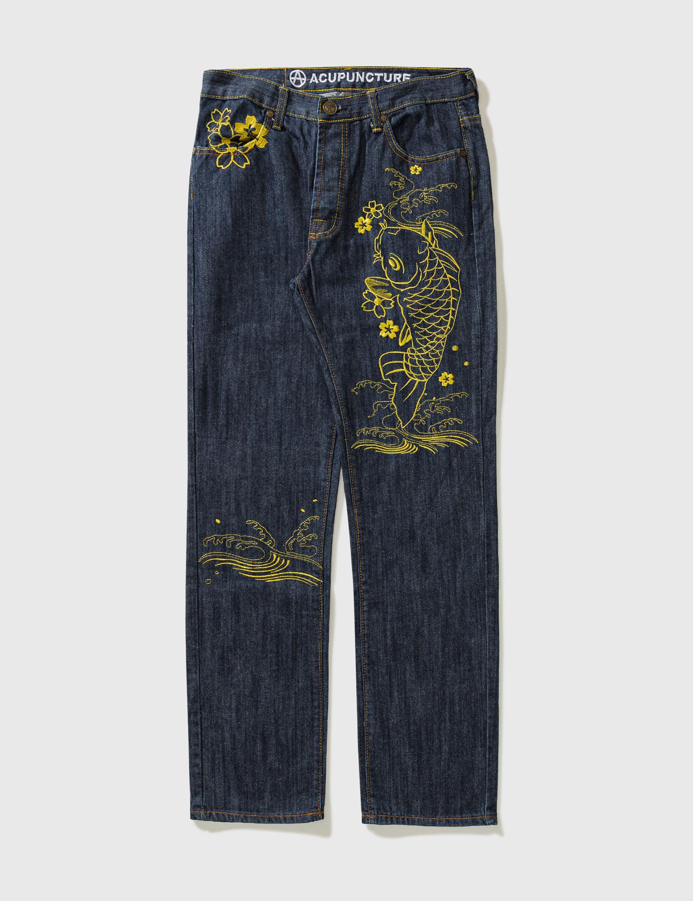 Acupuncture With Gold Embroidery Jeans by ACUPUNCTURE