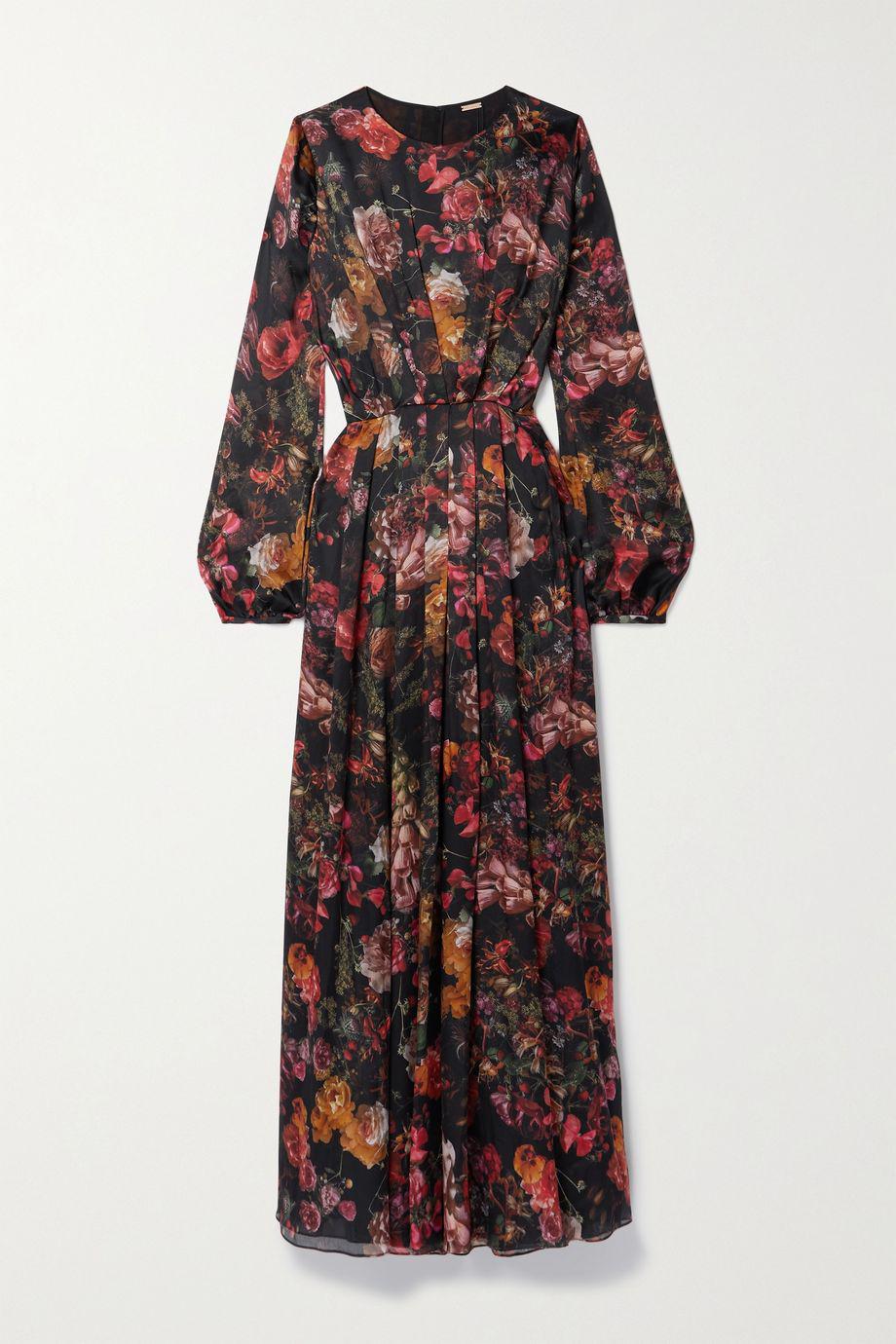 Pleated floral-print silk-chiffon maxi dress by ADAM LIPPES