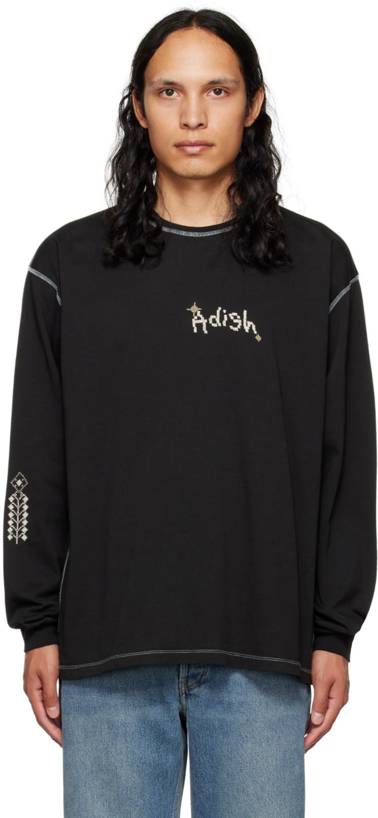 Black Tatreez Embroidered Long Sleeve T-Shirt by ADISH