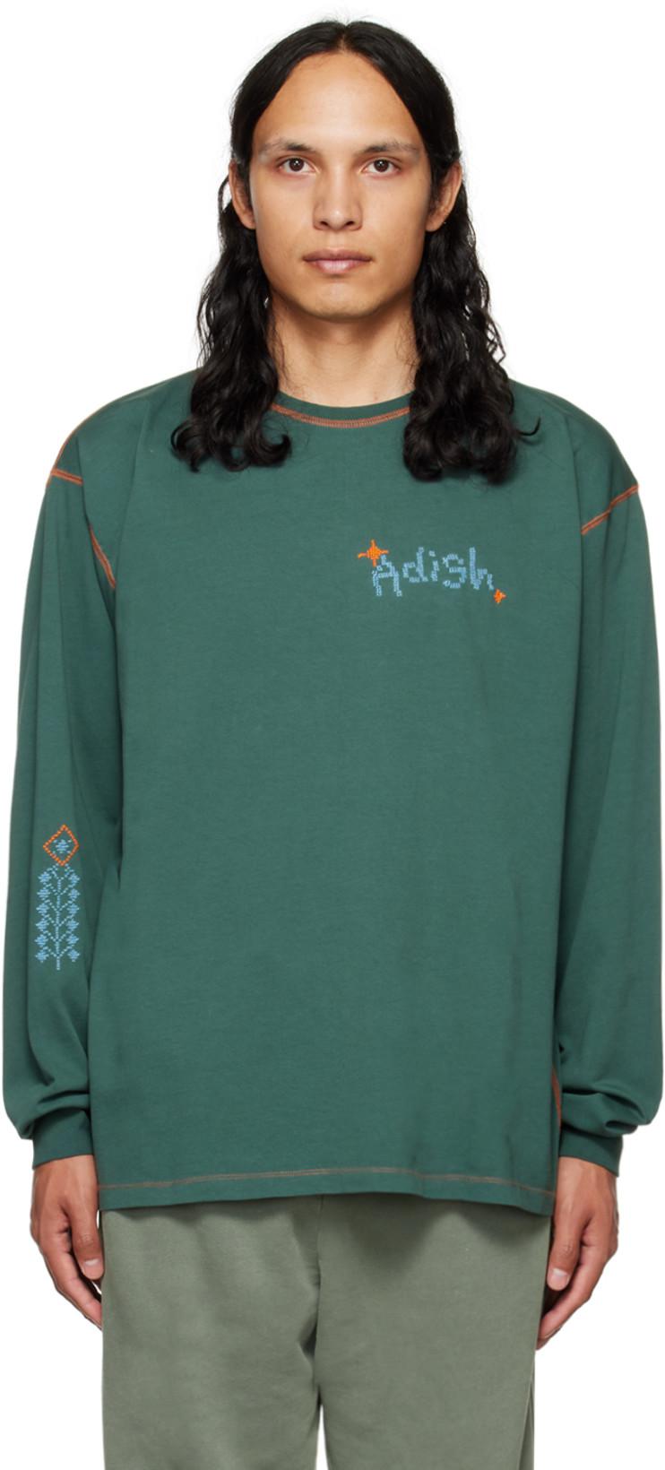 Green Tatreez Embroidered Long Sleeve T-Shirt by ADISH