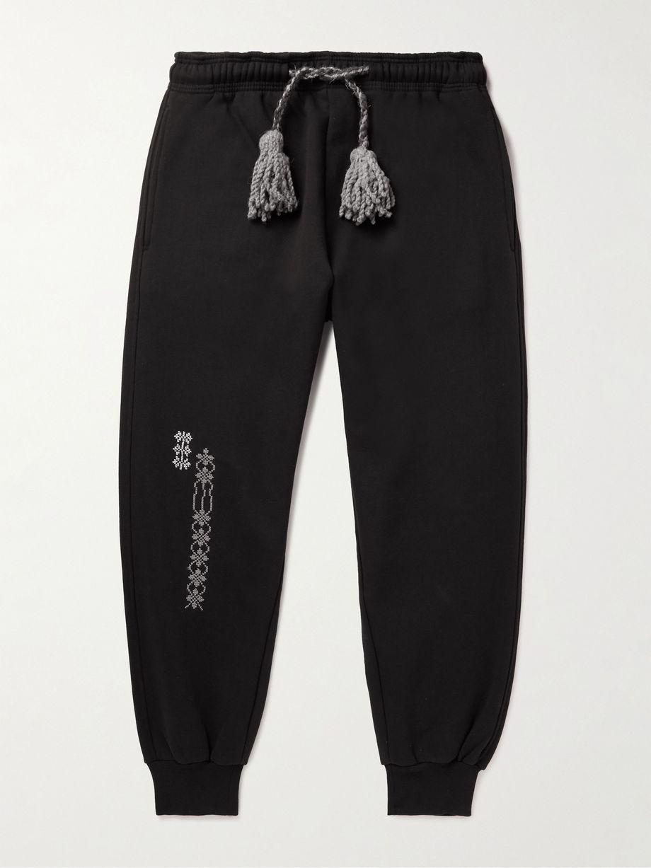Tapered Tasselled Logo-Embroidered Cotton-Jersey Sweatpants by ADISH