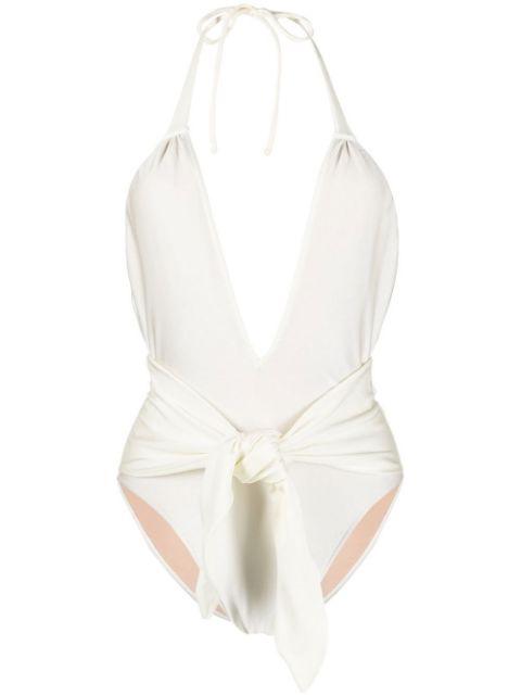 front tie-fastening detail swimsuit by ADRIANA DEGREAS