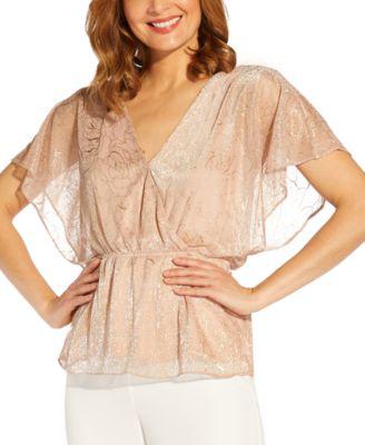 Flutter-Sleeve Metallic-Print Top by ADRIANNA PAPELL