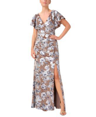Petite Burnout Velvet Side-Slit Gown by ADRIANNA PAPELL