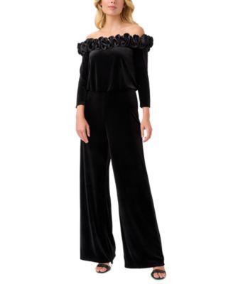 Plus Size Velvet Ruffled Off-The-Shoulder Jumpsuit by ADRIANNA PAPELL