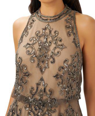 Women's Beaded Blouson Halter Top by ADRIANNA PAPELL