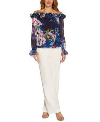 Women's Floral-Print Off-The-Shoulder Peplum Top by ADRIANNA PAPELL