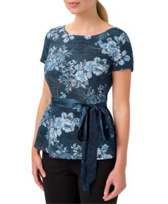 Women's Metallic Floral-Print Belted Top by ADRIANNA PAPELL