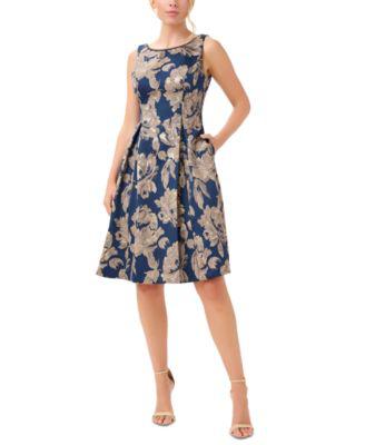 Women's Printed Jacquard Embellished-Neck Dress by ADRIANNA PAPELL