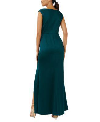 Women's Satin Ruffled V-Neck Gown by ADRIANNA PAPELL