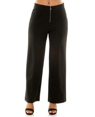 Women's Wide Leg Pants with Exposed Zip Front Closure by ADRIENNE VITTADINI
