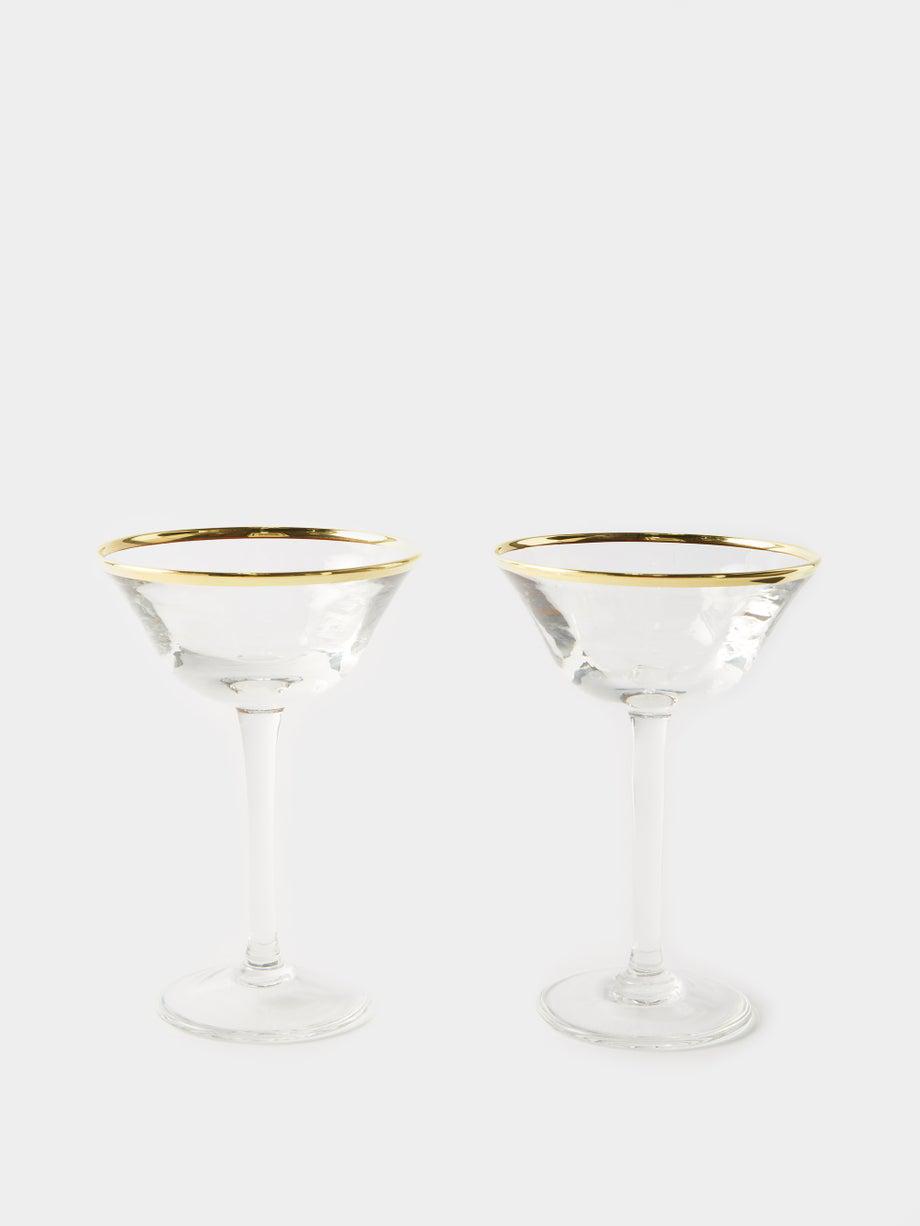 Set of two Sophia 24kt rimmed coupe glasses by AERIN