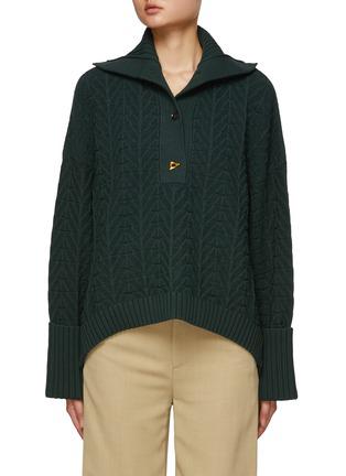‘Bay’ Buttoned Turtleneck Textured Knit Sweater by AERON