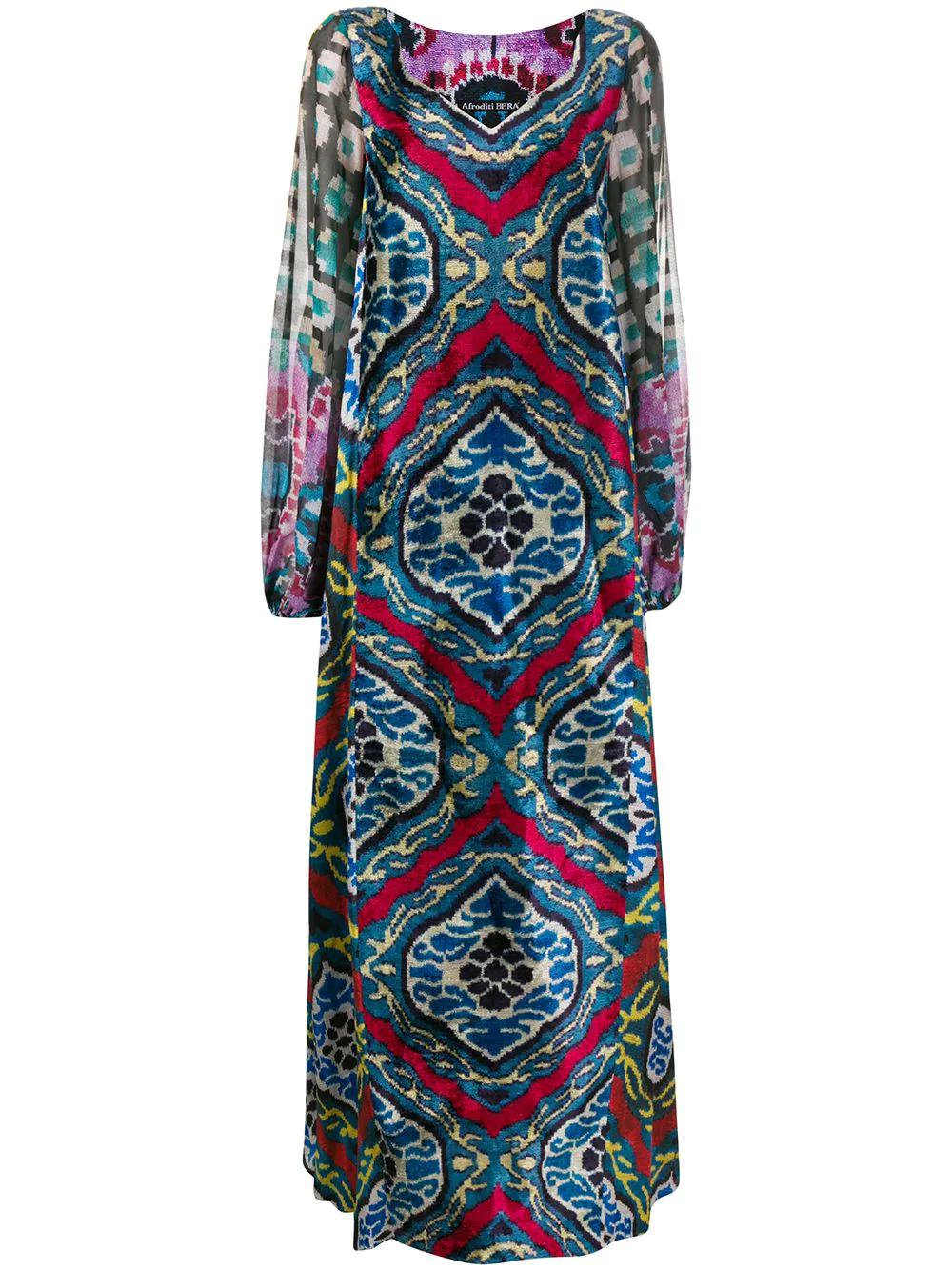 carpet-print velvet and chiffon gown by AFRODITI HERA