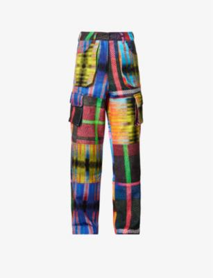 Abstract-print wide-leg high-rise cotton-twill trousers by AGR