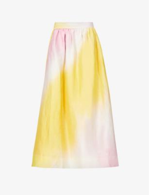 Cloud tie-dye linen-blend midi skirt by AJE