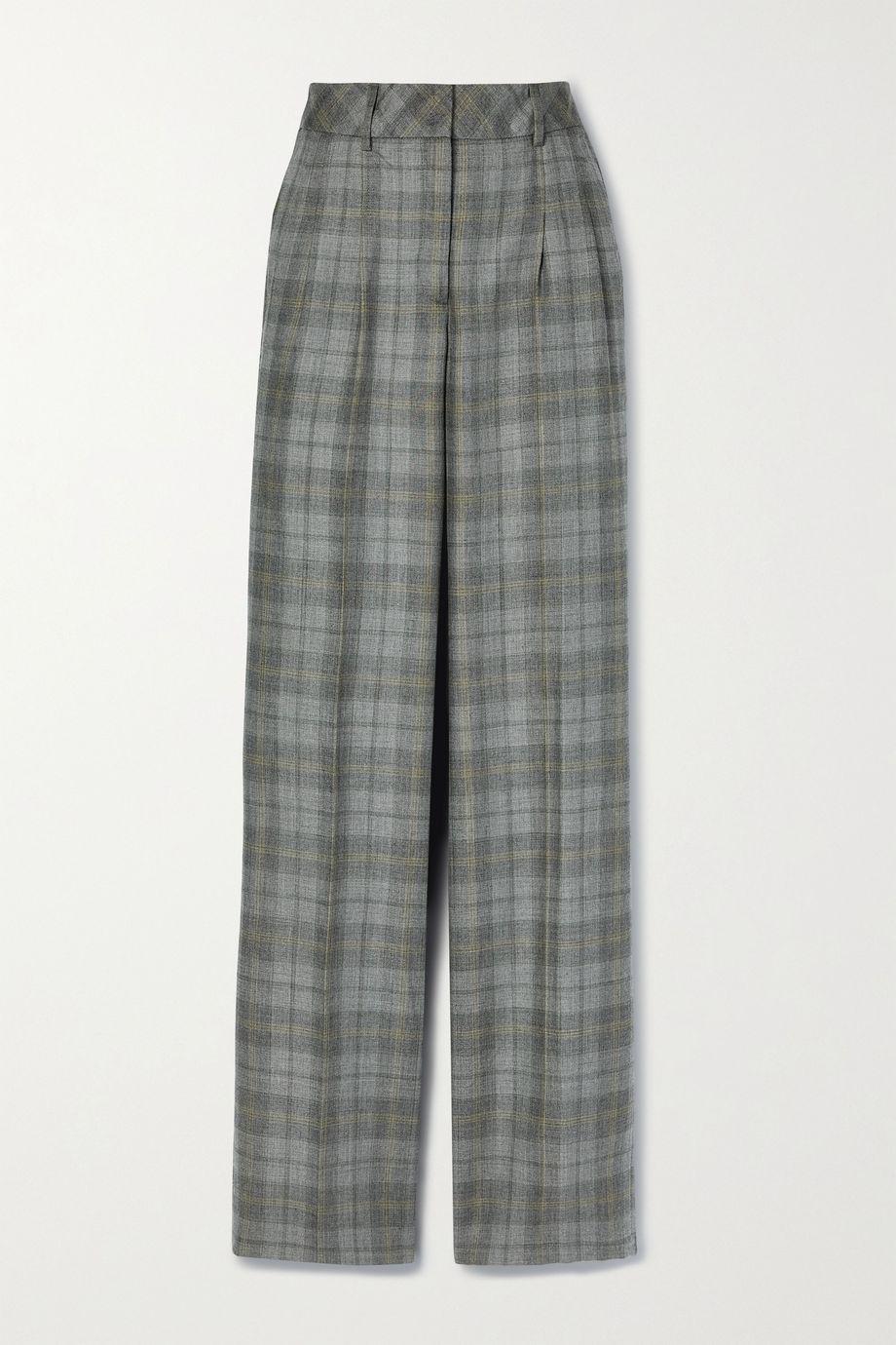 Checked cashmere and mulberry silk-blend straight-leg pants by AKRIS